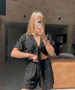 Ensemble short & haut lin noir